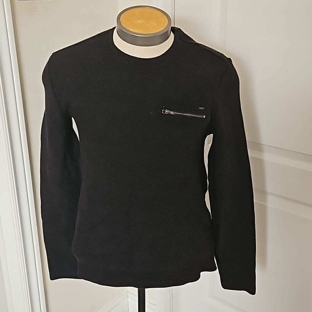 Guess Men's Ribbed Long Sleeves Sweater Medium Black